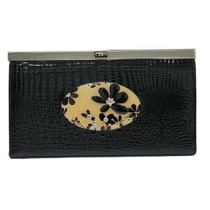 DEBBIE BROOKS CROC EMBOSSED BLACK LEATHER HAND SIGNED WALLET